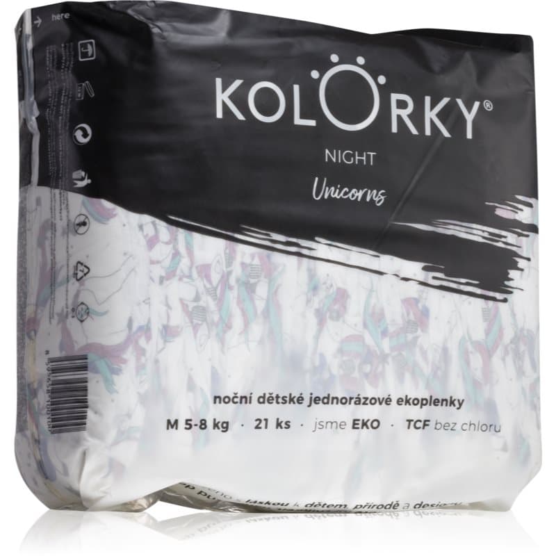 Kolorky Night Unicorn pañales desechables ecológicos para protección total durante la noche talla M 5-8 Kg 21 ud
