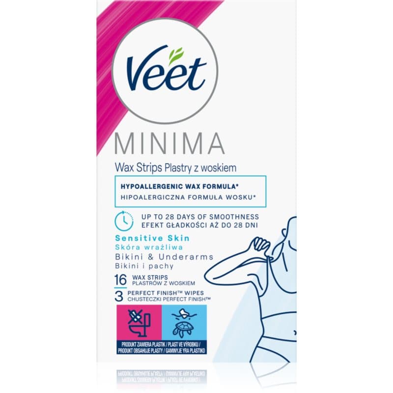 Veet Minima Hypoallergenic bandas de cera depilatoria para la zona del bikini 16 ud