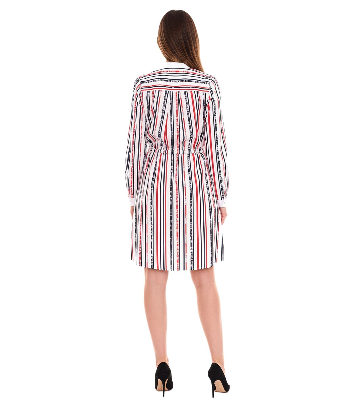 DELMAO Vestido de algodón para mujer minivestido a rayas de manga larga vestido blusa 10440711 blanco/azul/rojo view 2