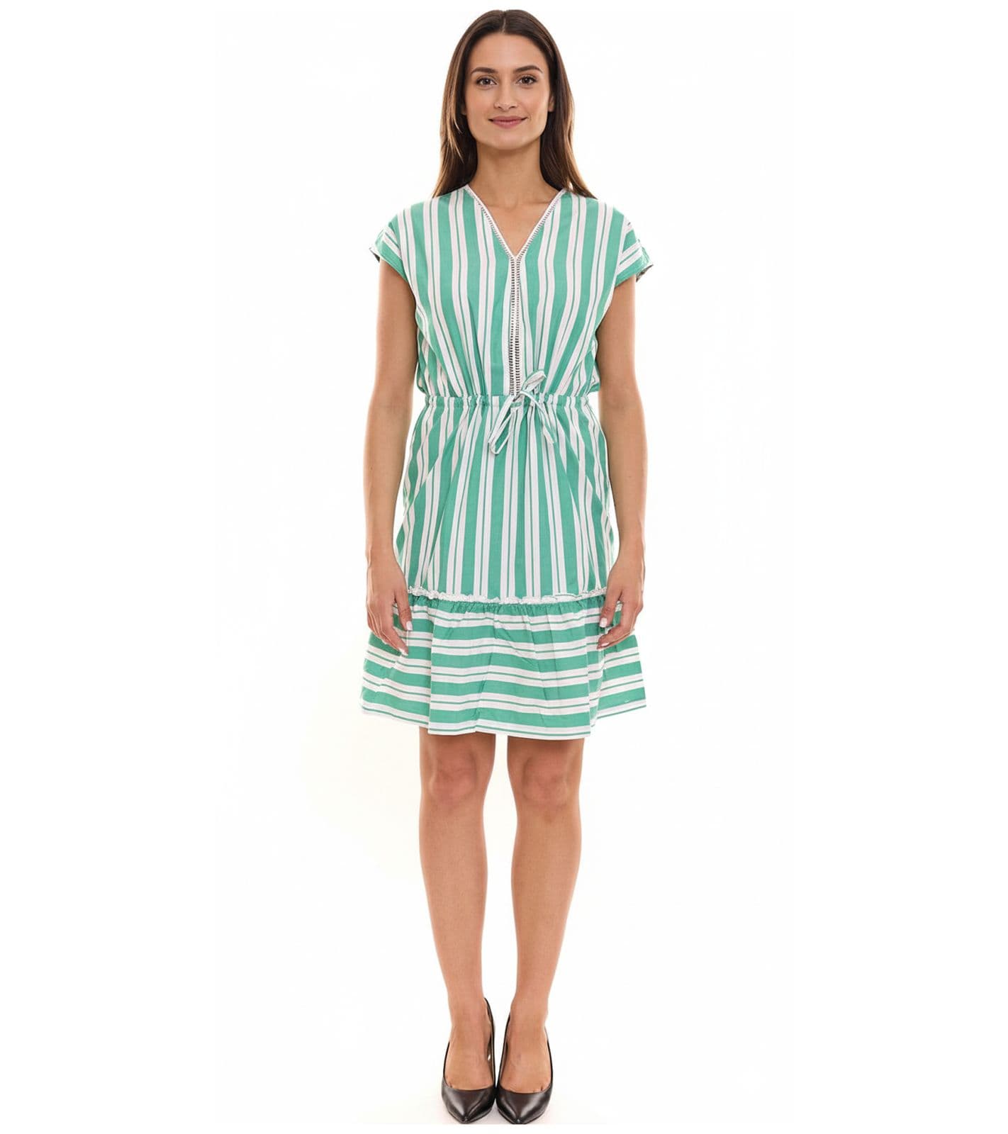 Vestido corto de mujer AJC a rayas vestido ligero de algodón vestido de verano 60078437 blanco/verde