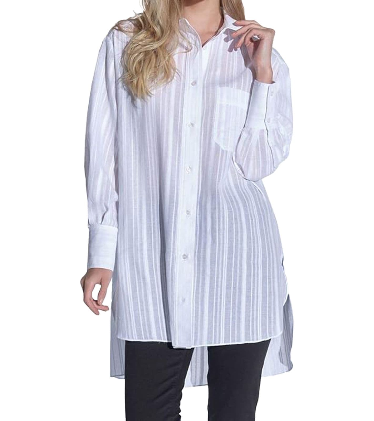 Blusa de verano para mujer Vestino, estilo boyfriend, transparente, con rayas texturizadas, talla 900600, color blanco view 2