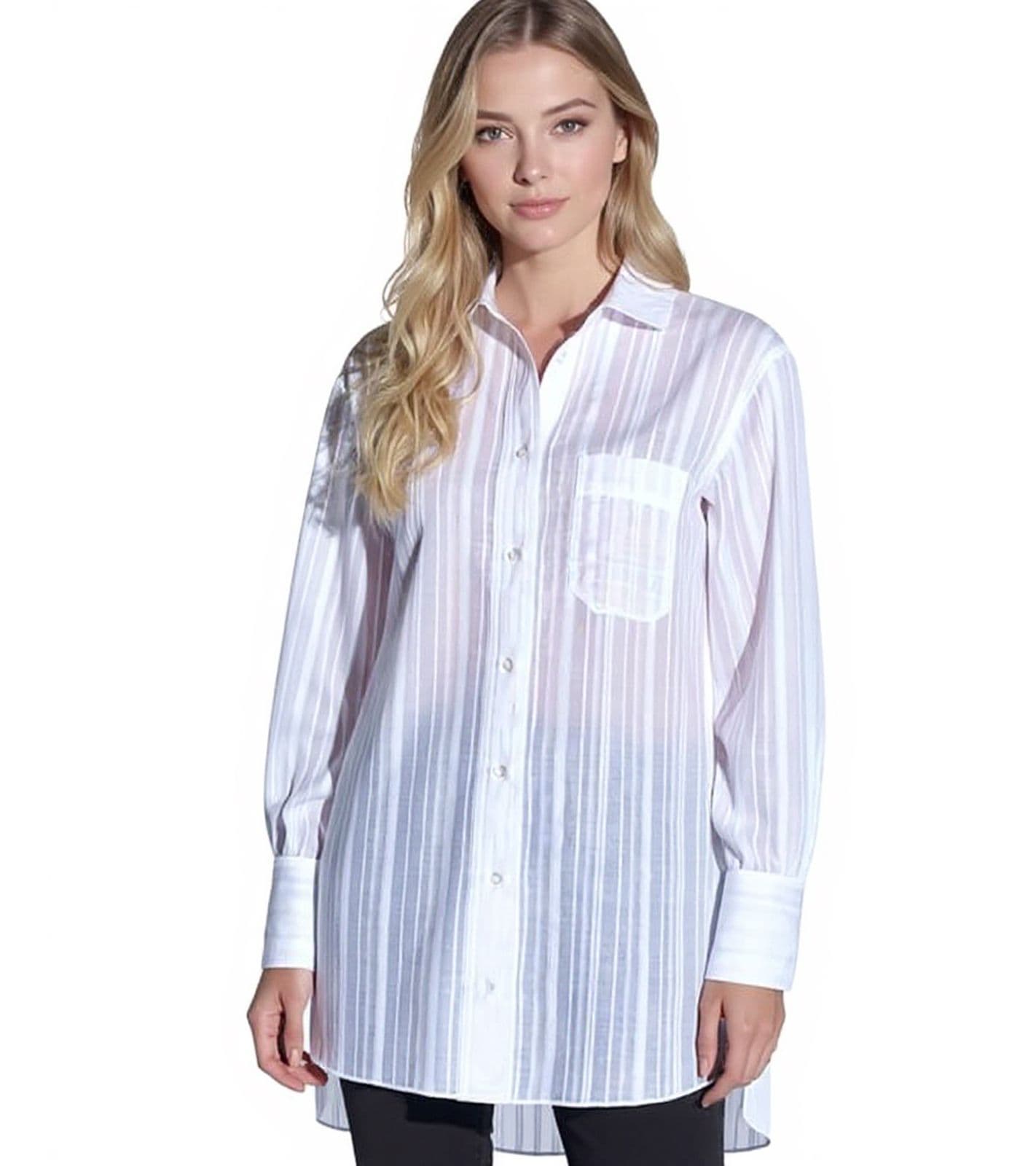 Blusa de verano para mujer Vestino, estilo boyfriend, transparente, con rayas texturizadas, talla 900600, color blanco