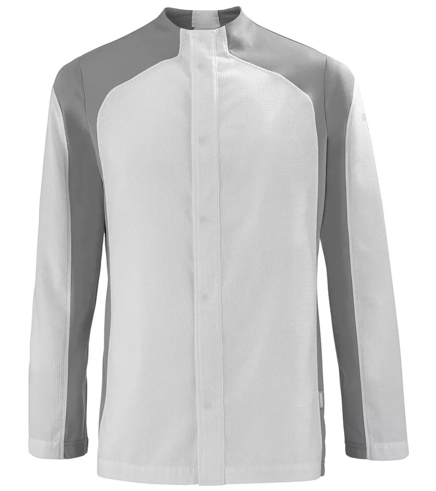 Chaqueta de cocina LAFONT Frenesie para hombre con cuello alto sin costuras, 160 g/m², para catering y trabajo, color blanco/gris, 78567469