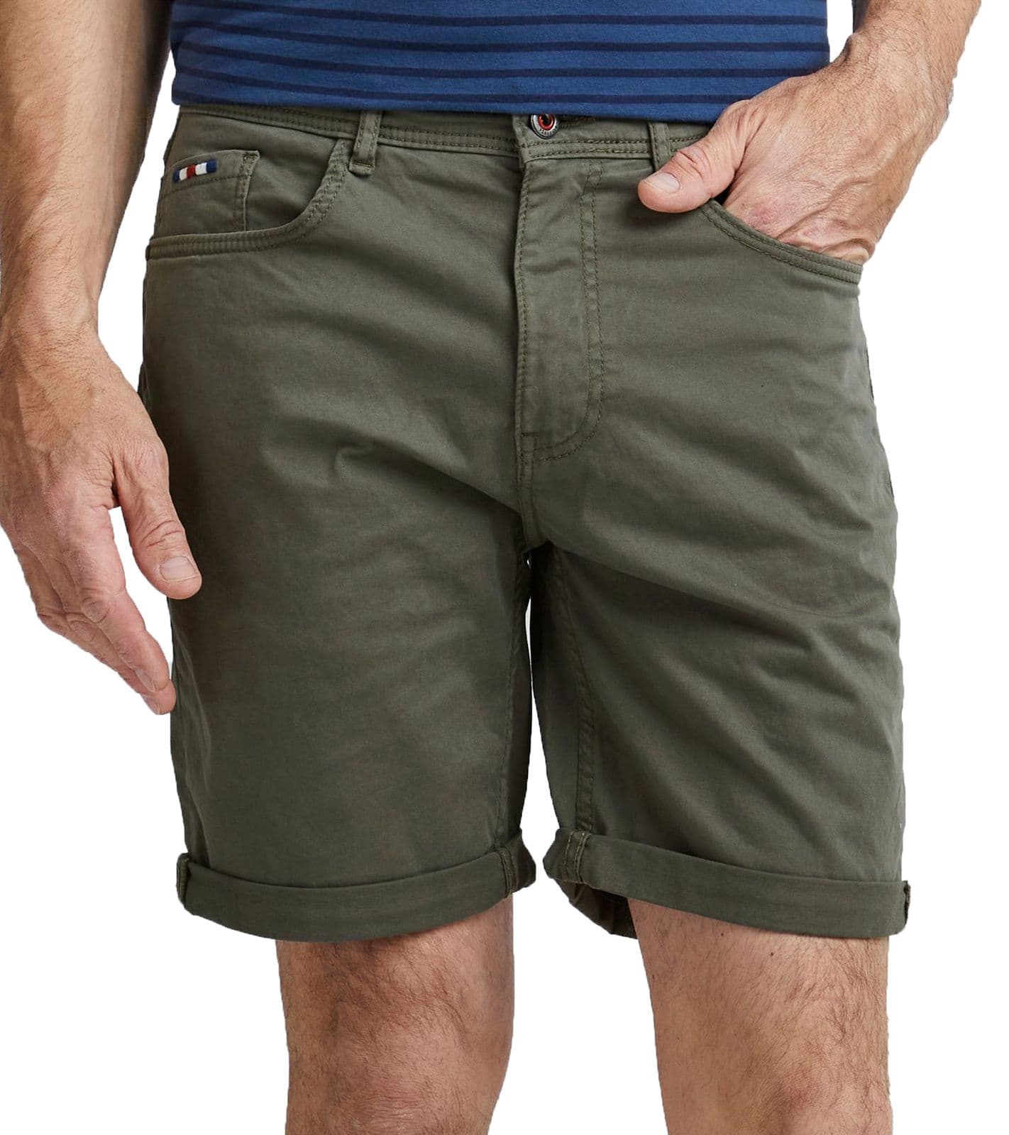 Bermudas casuales FQ1924 Josh para hombre, pantalones de algodón con dobladillo vuelto, 21900320 180515 Oliva
