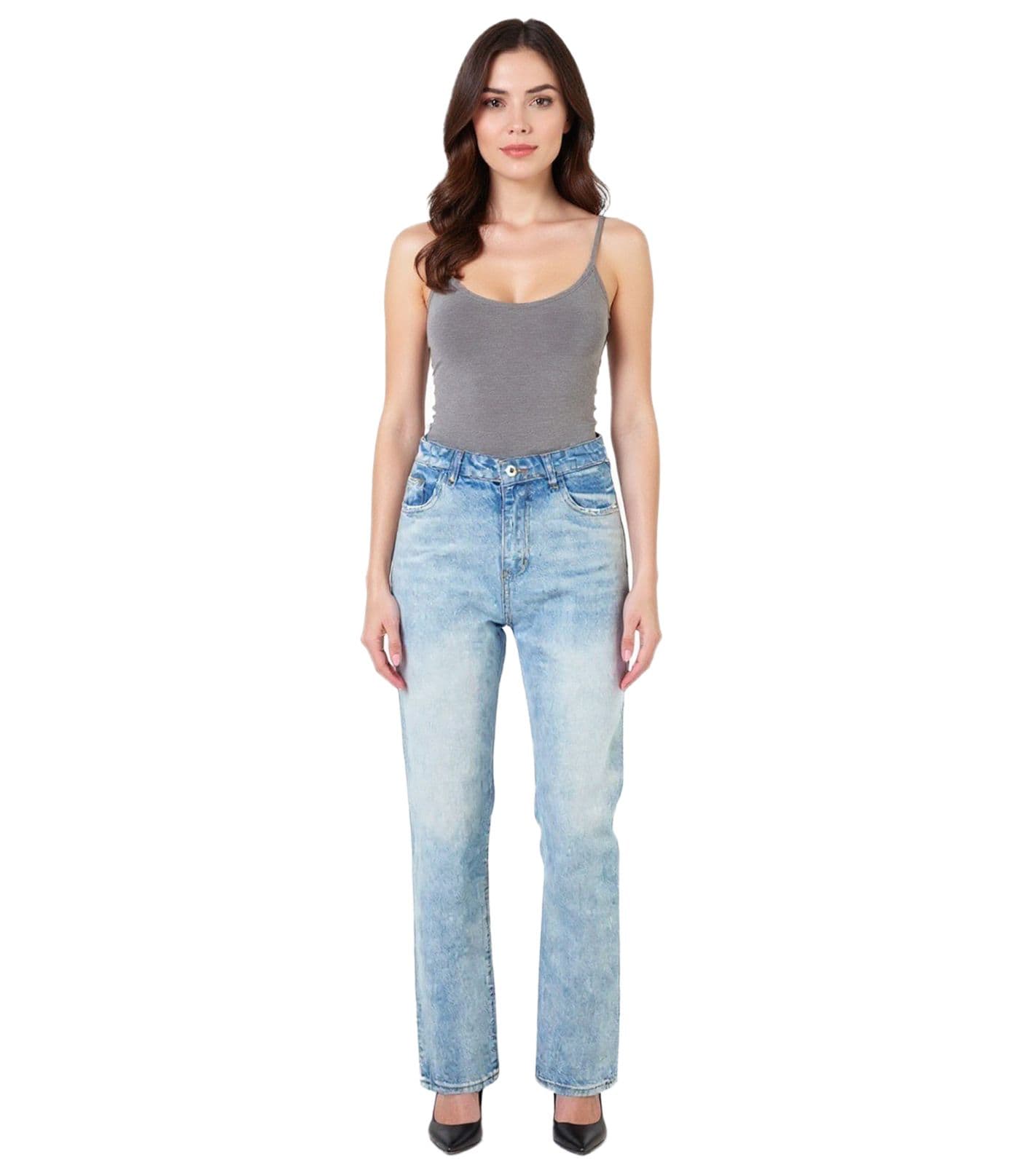 Vaqueros rectos UNEFFECTED para mujer, de algodón azul hielo