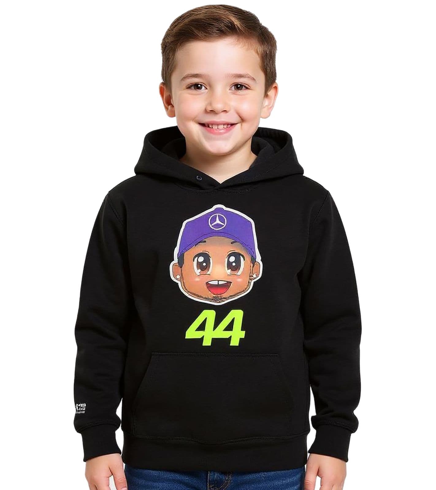Sudadera Mercedes-Benz AMG Petronas F1 Lewis Hamilton para niños y niñas, Sudadera con capucha Fórmula 1 701227130 001 Negra