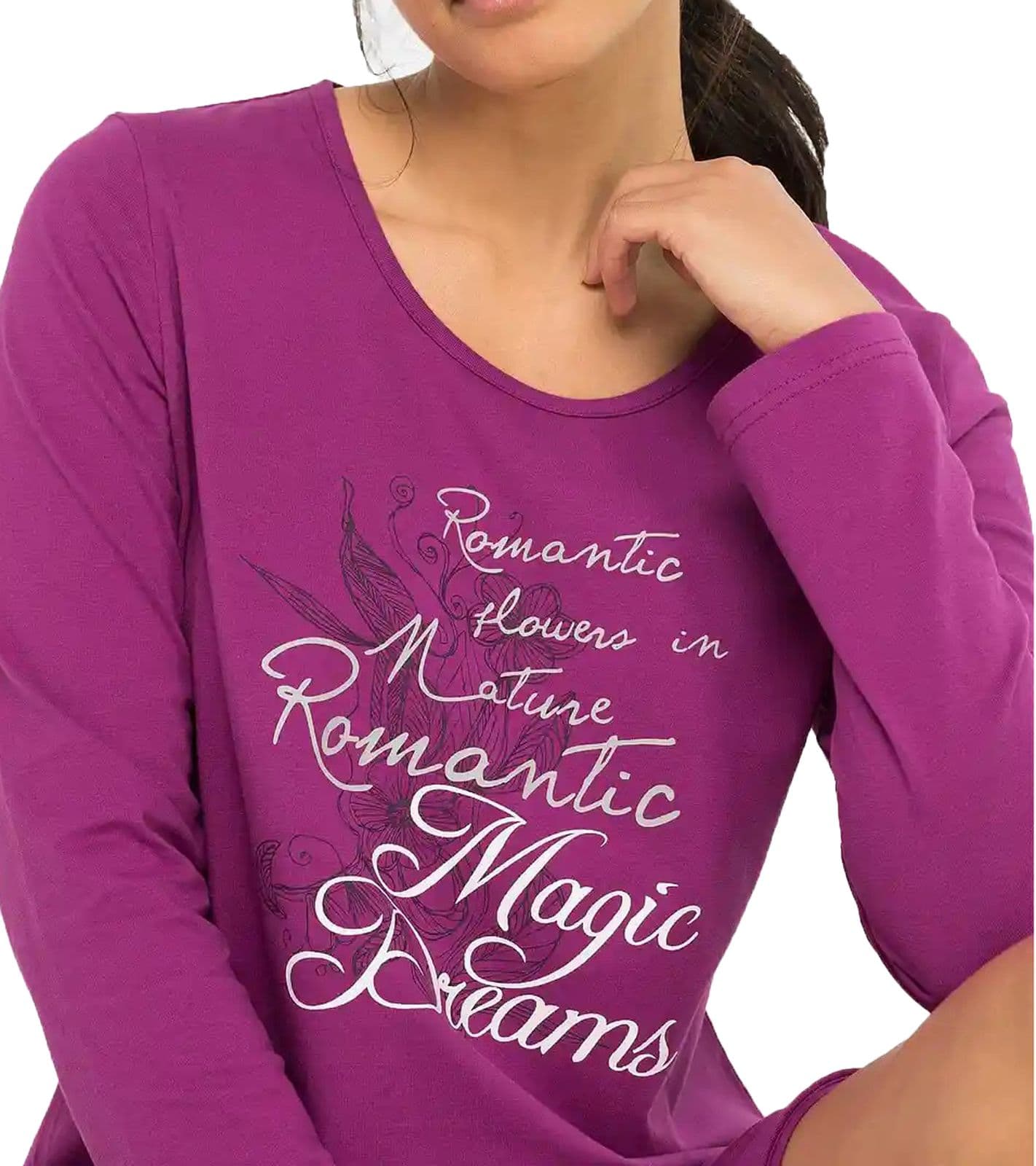 Camisón largo con abertura para mujer, camisón con estampado llamativo, vestido de algodón 933148 Violeta view 2