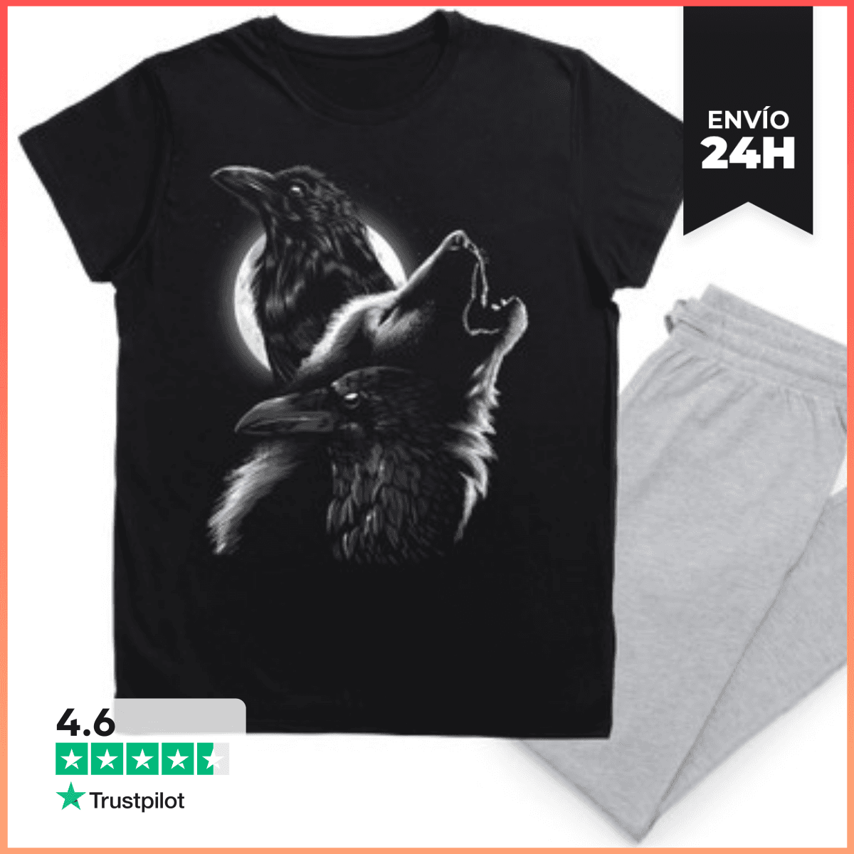Pijama cuervo y lobo bajo la luna laTostadora