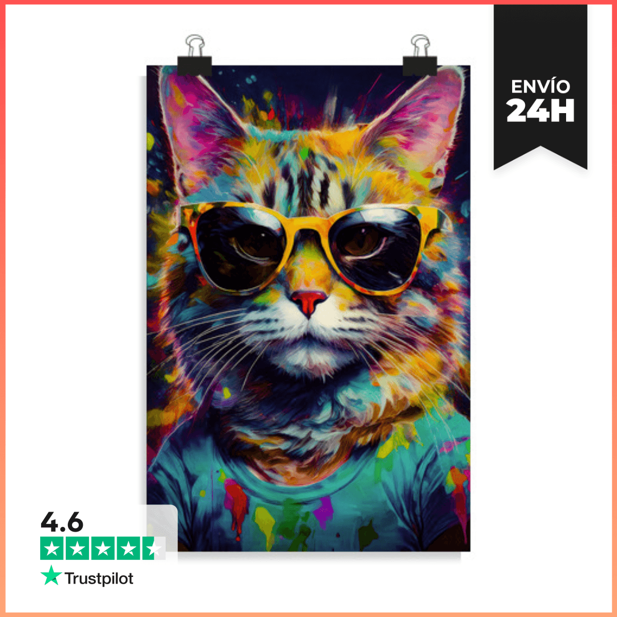 Póster Vertical 2:3 - (20 X 30 Cm) gato del arte pop laTostadora