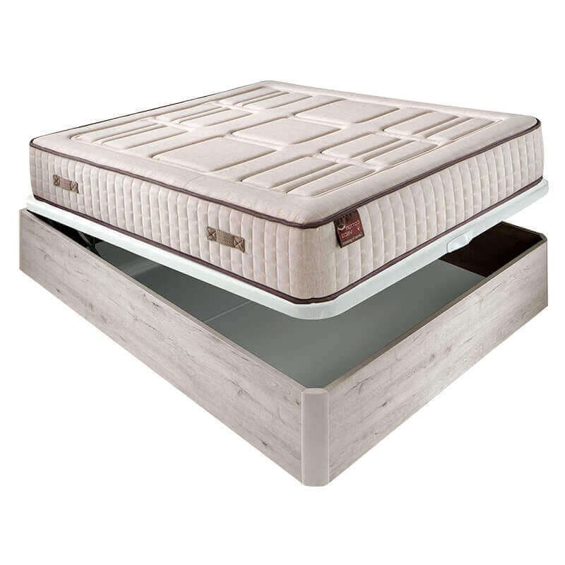 Colchón Hr Cotton con visco 27 cm extra firme transpirable + Canapé abatible madera 3D transpirable altura 34 cm 160x200 cm Nordico