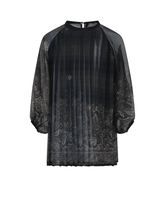 Etro, Vestido Plisado De Crespón Ligero Con Estampado Posicional, Azul, Tamaño 6Y