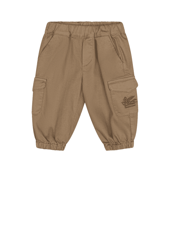 Etro, Pantalones Cargo De Algodón Chevrón, Camel, Tamaño 24M