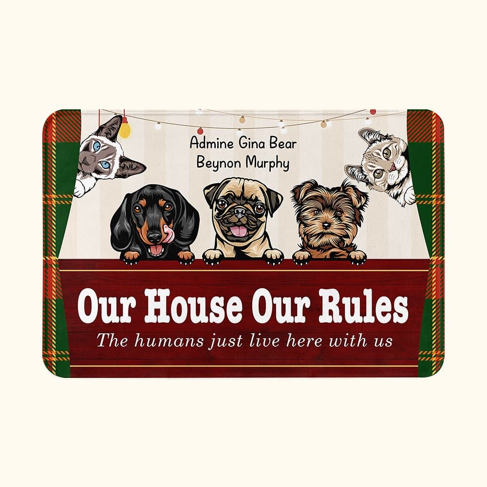 Alfombrilla de puerta personalizada My House My Rules Cute Dog Cat Home Decoration Gift for Pet Lover Owner