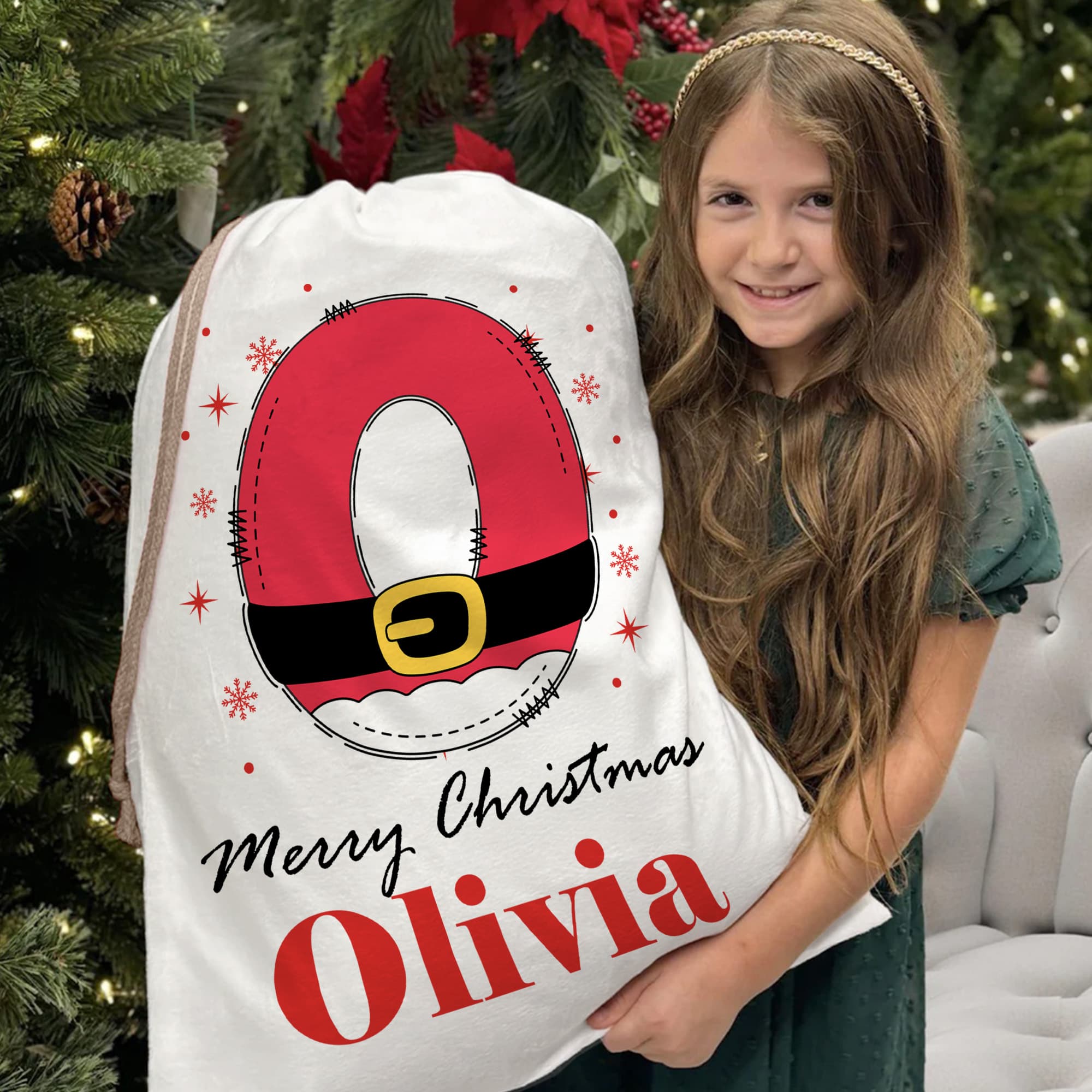 Copo de nieve personalizado Papá Noel inicial Bolsa de regalo de Navidad con nombre Feliz Navidad Regalo para niños Familia