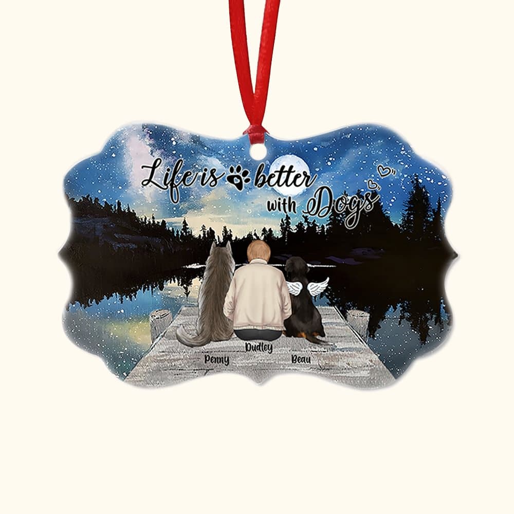 Ornamento de cerámica personalizado Life Is Better With Dogs Full Moon Background Irregular Shape Christmas Memorial Gift for Pet Owners