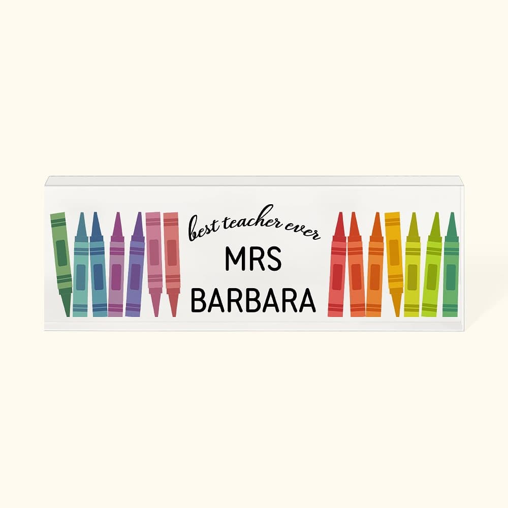 Personalizado Arco Iris Crayón Acrílico Escritorio Placa de Nombre con el Nombre de Navidad Maestro Apreciación Oficina Decoración Regalo para el