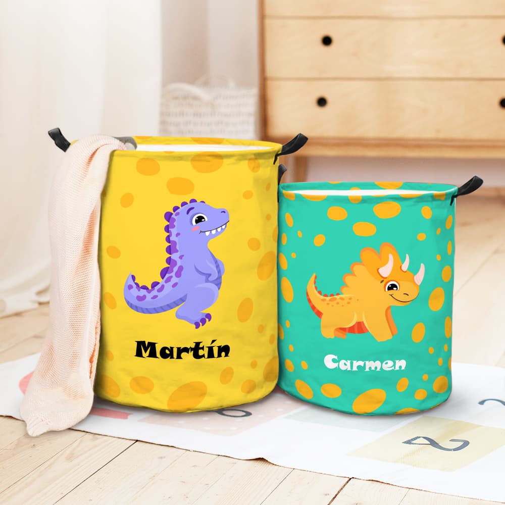 Personalizado lindo dinosaurio monstruo de dibujos animados grande impermeable nombre lavandería cesta de almacenamiento con asa Guardería