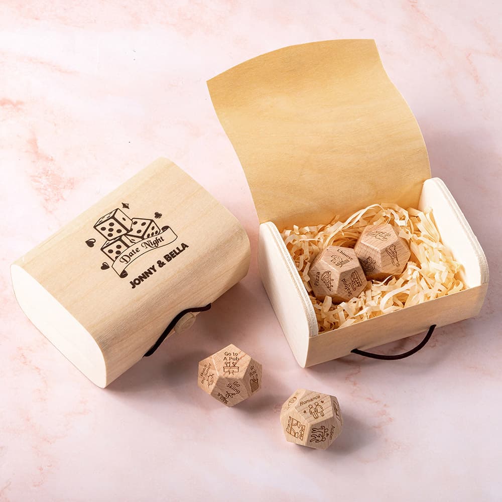 Dados y caja de madera personalizados con nombre Aniversario de boda Regalo de San Valentín para parejas