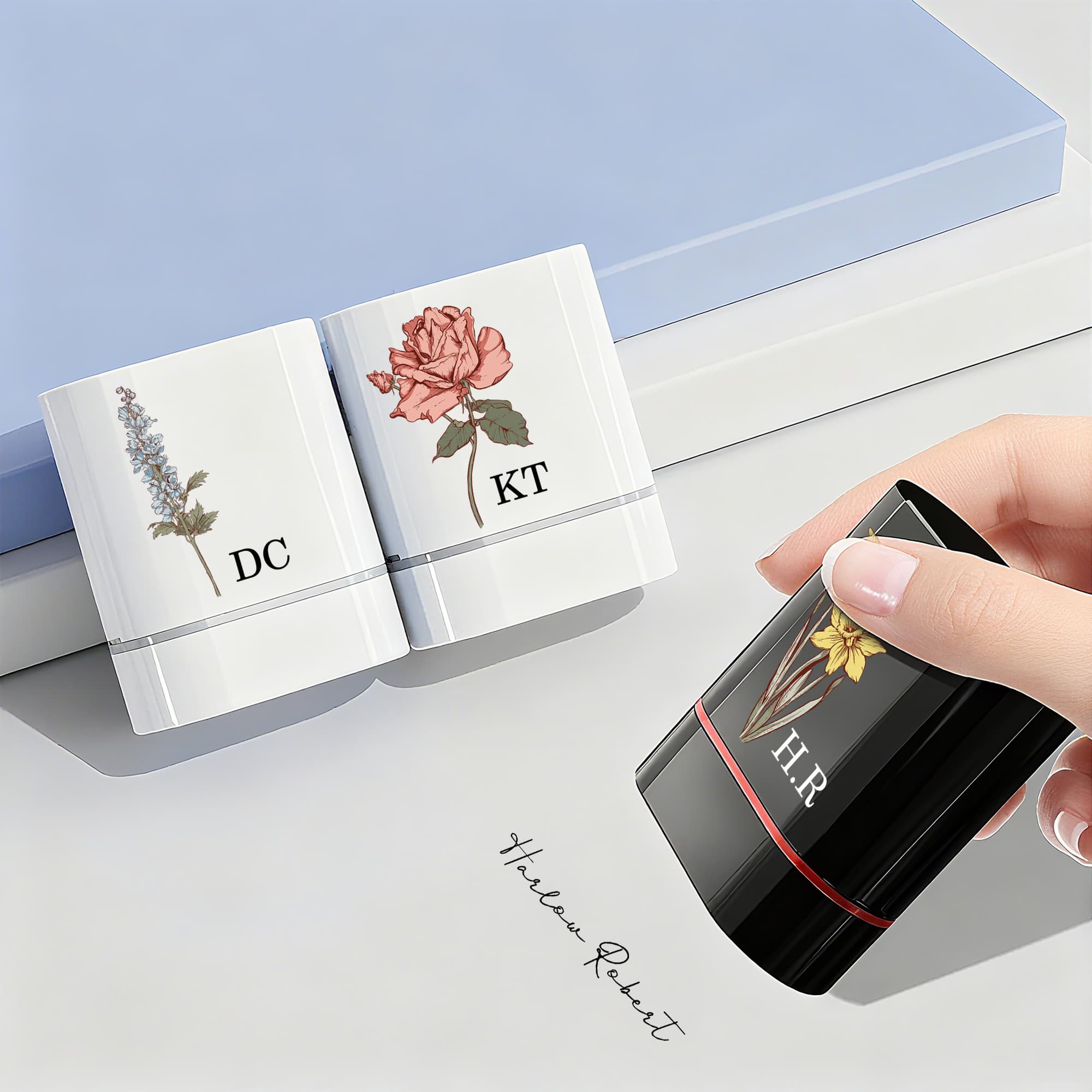Personalizado Nacimiento Flor Nombre Sello portátil Uso diario Cumpleaños Regalo para socios de negocios Amigos Familia