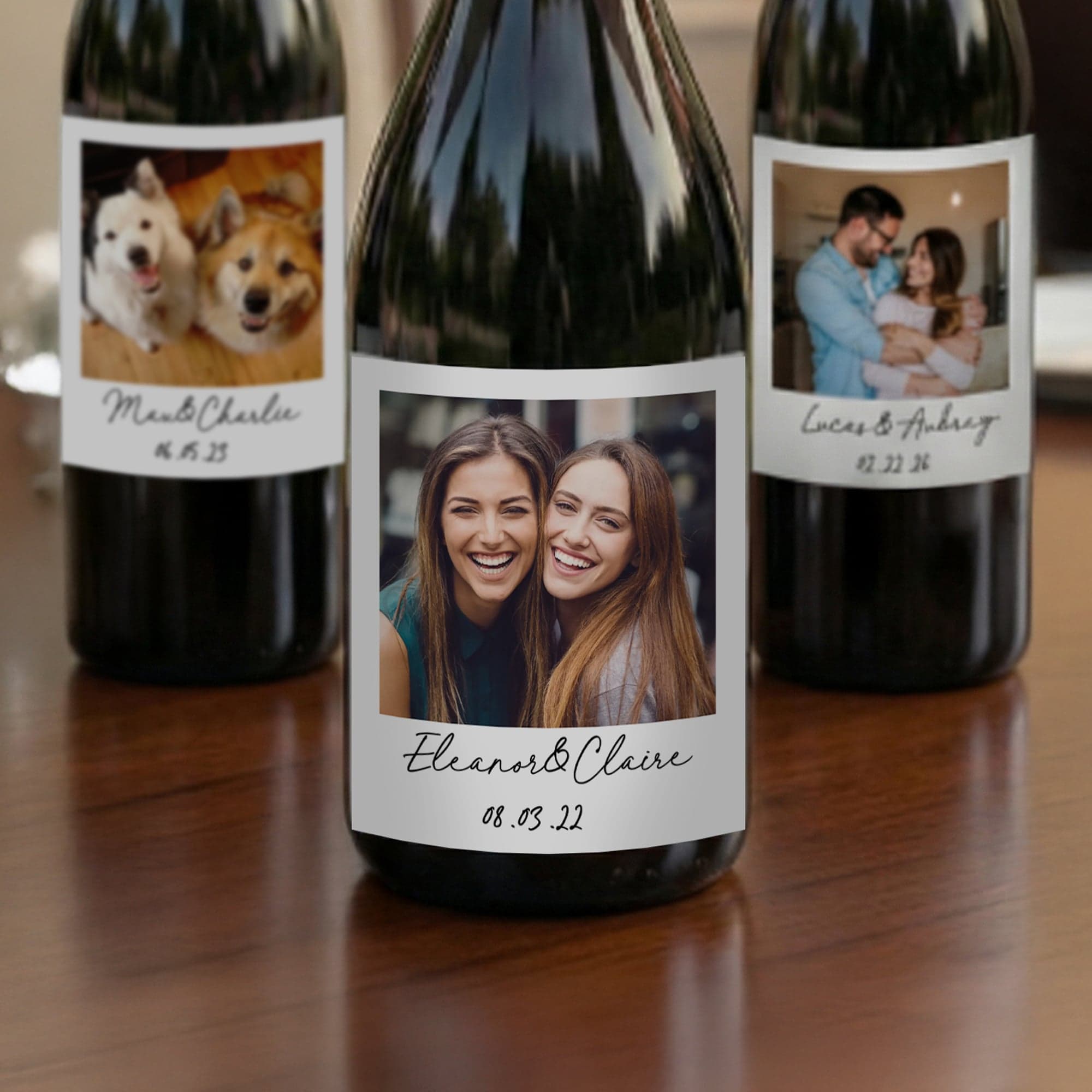 Etiquetas adhesivas personalizadas con foto de vino con nombre y fecha Aniversario Cumpleaños Fiesta Decoración para Parejas Hermanas
