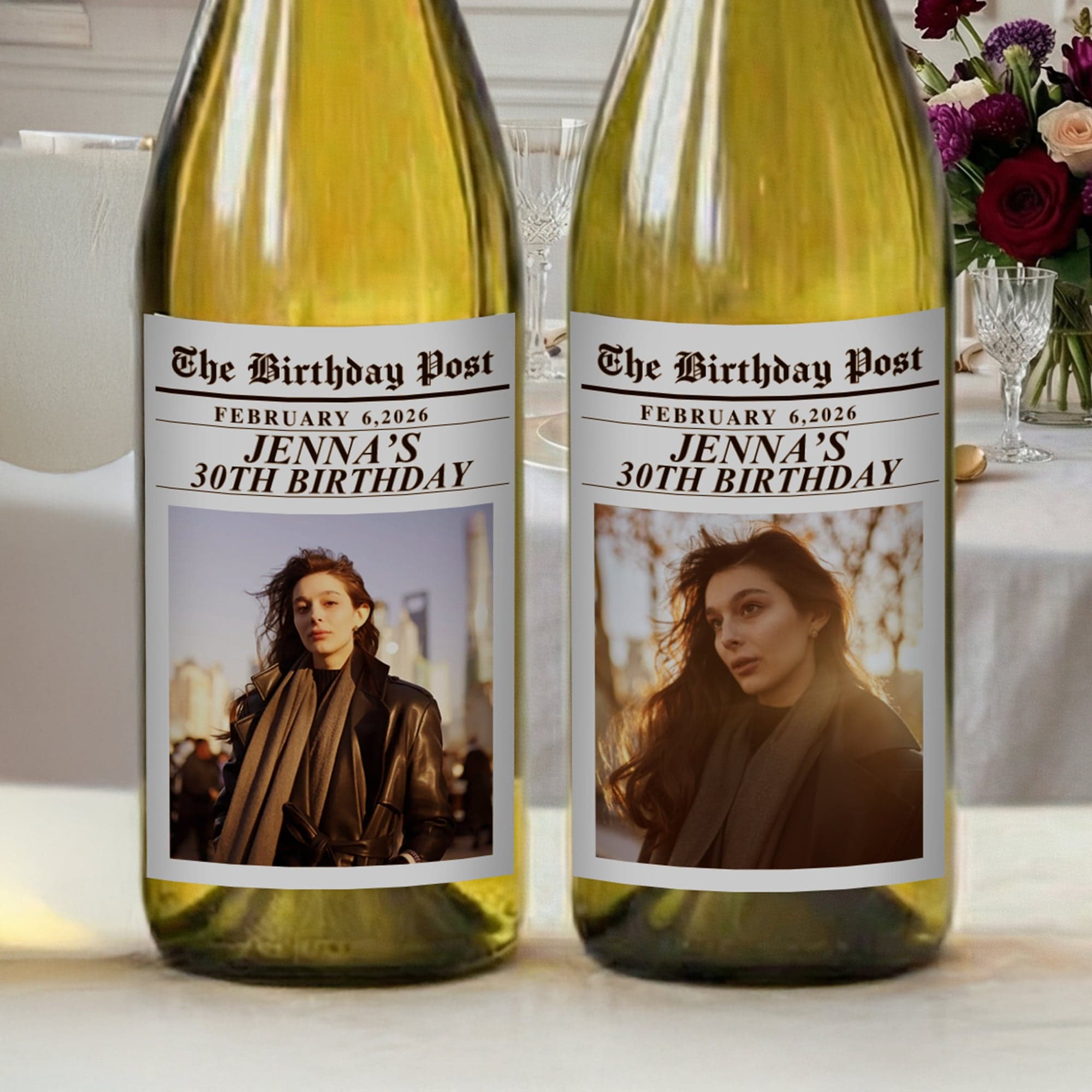Personalizada Periódico Diseño Foto Etiqueta Vino Pegatinas con Nombre y Fecha Fiesta de Cumpleaños Decoración para Amigos de la Familia