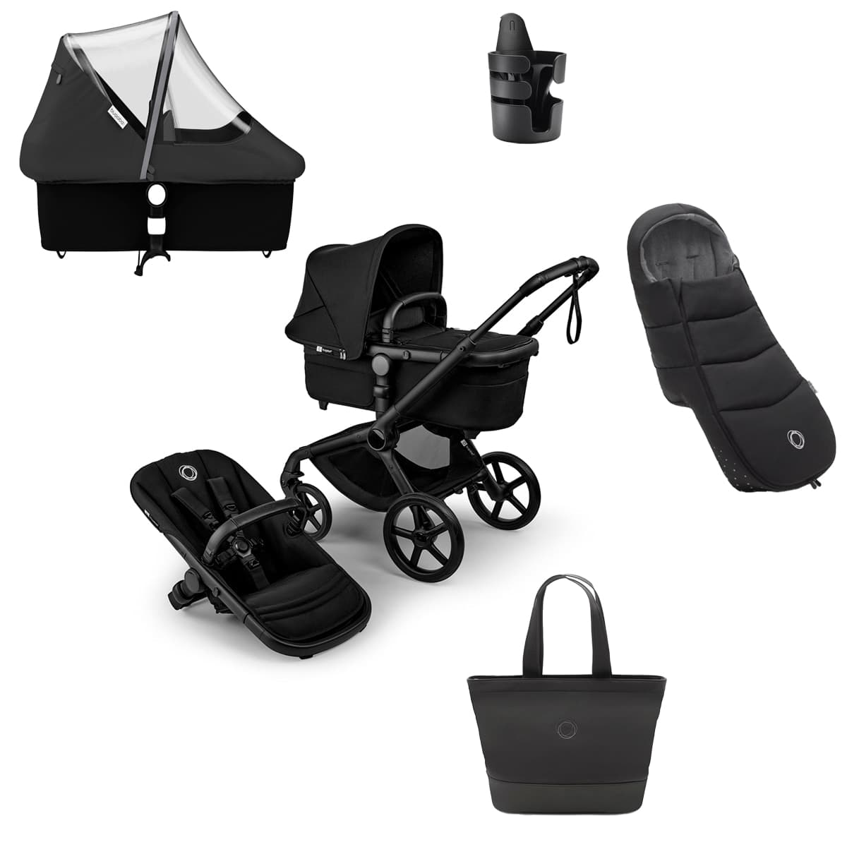Bugaboo - Pack imprescindibles - invierno negro con saco negro Bugaboo Fox 5 Renew.