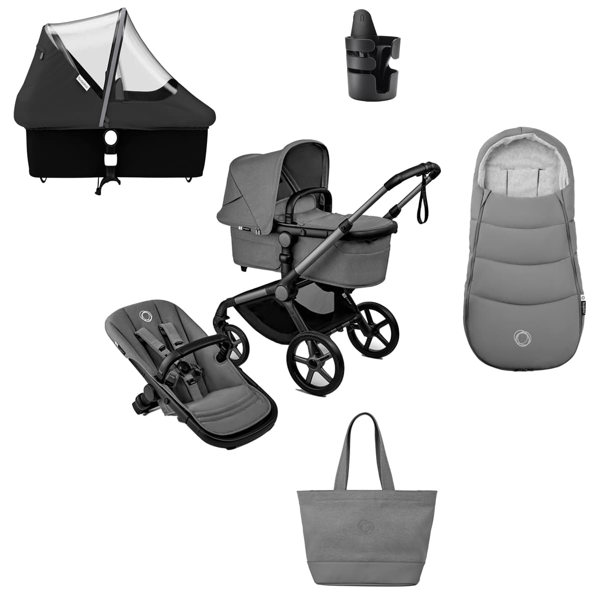 Bugaboo - Pack imprescindibles - invierno gris con saco gris Bugaboo Fox 5 Renew.