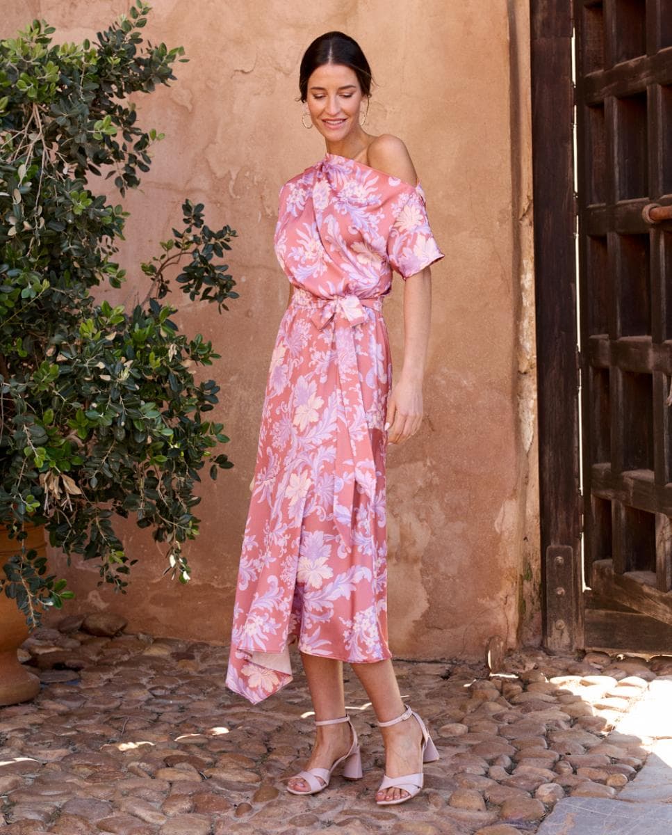 Polin et Moi - Vestido midi estampado con cinturón a juego.