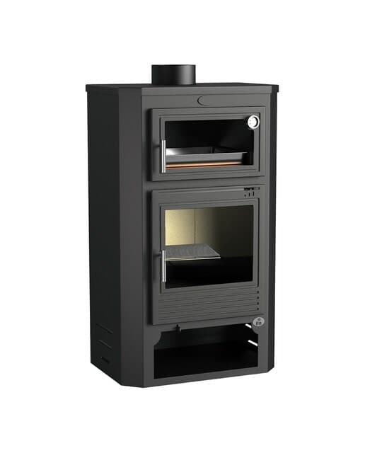 FM CALEFACCIÓN - Estufa de Leña Frontal con Horno Envolvente y Leñero M-104.