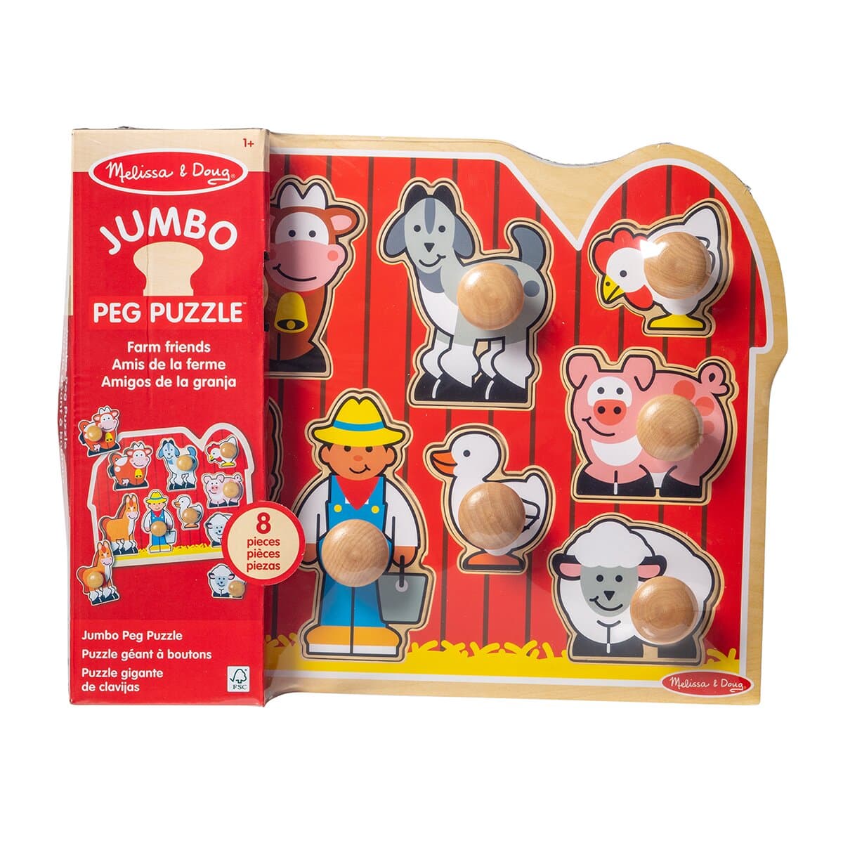 Melissa - Rompecabezas de madera con pomo de animales de granja (8 piezas) Melissa &amp; Doug Spin Master.