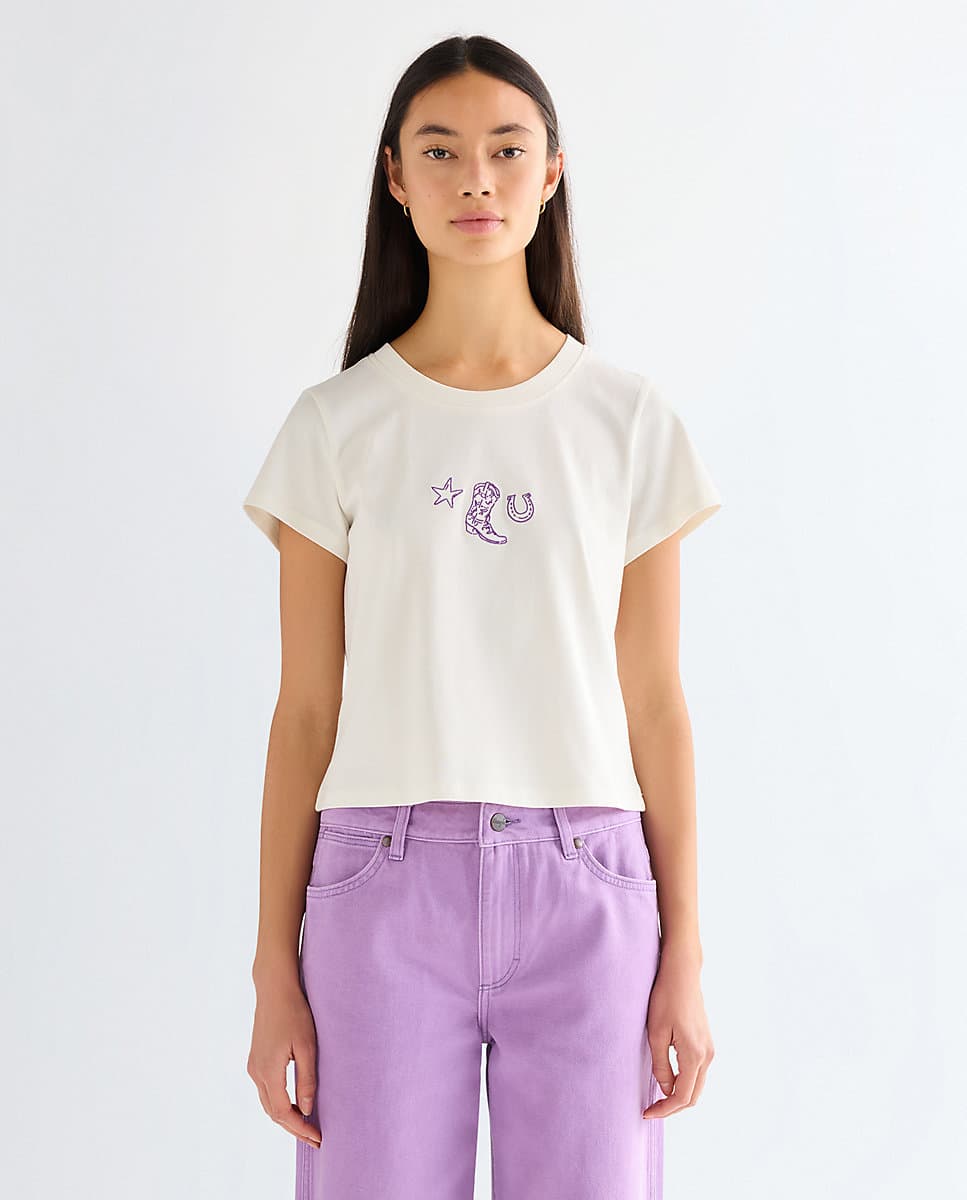 Wrangler - Camiseta de mujer western de manga corta de corte sim.