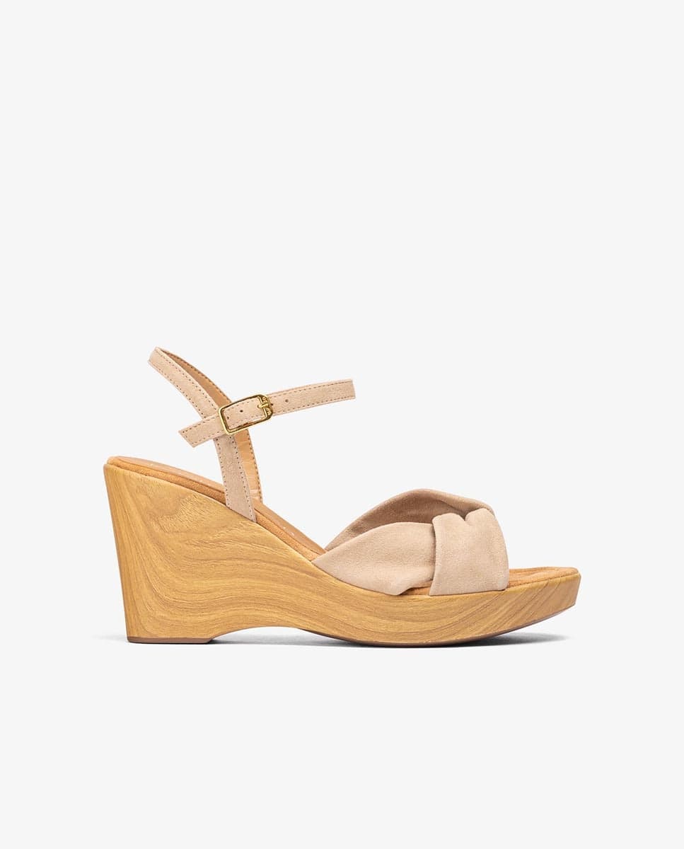 Unisa - Sandalias de cuña de mujer de ante con detalle nudo.