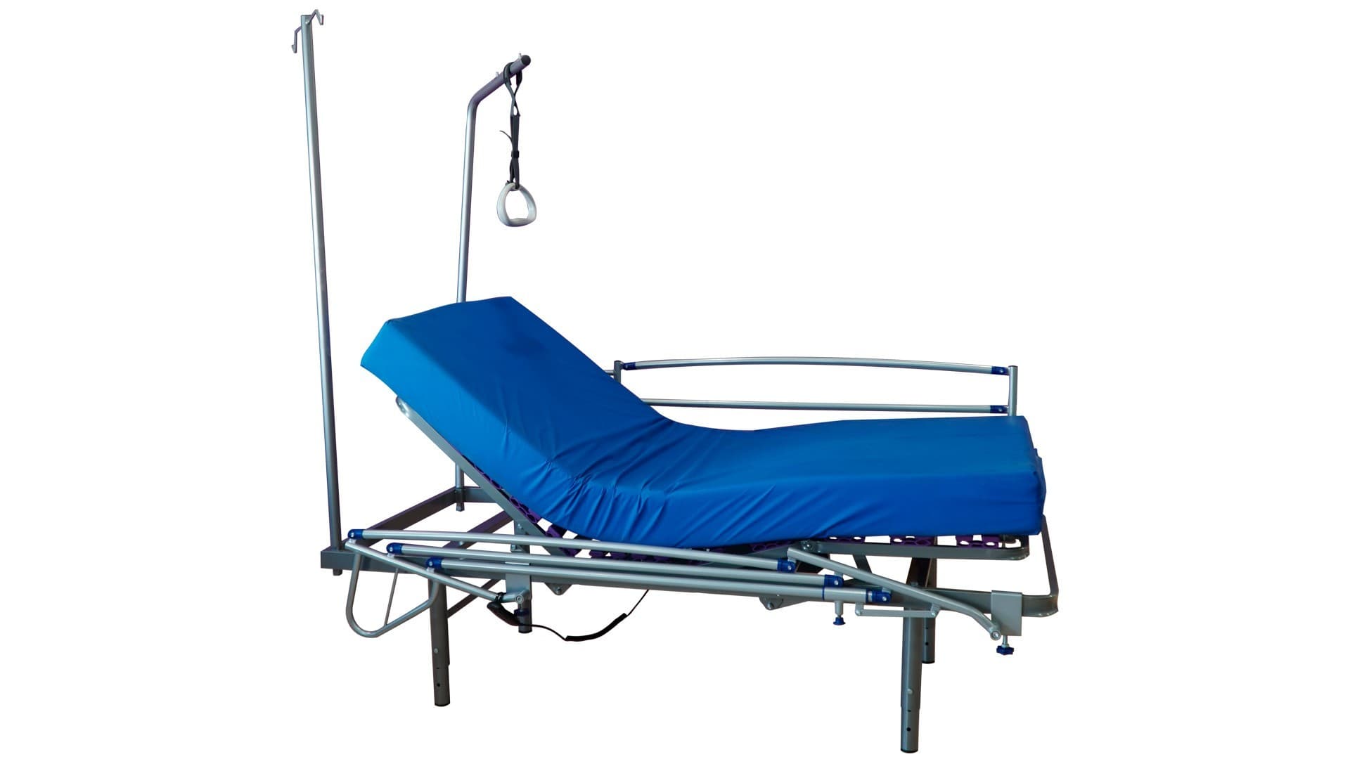 Cama Articulada Geriátrica de Hospital con Colchón Sanitario, Patas Regulables, Barandilla, Agarrador y Porta Gotero : Medidas - 90cm x 190cm