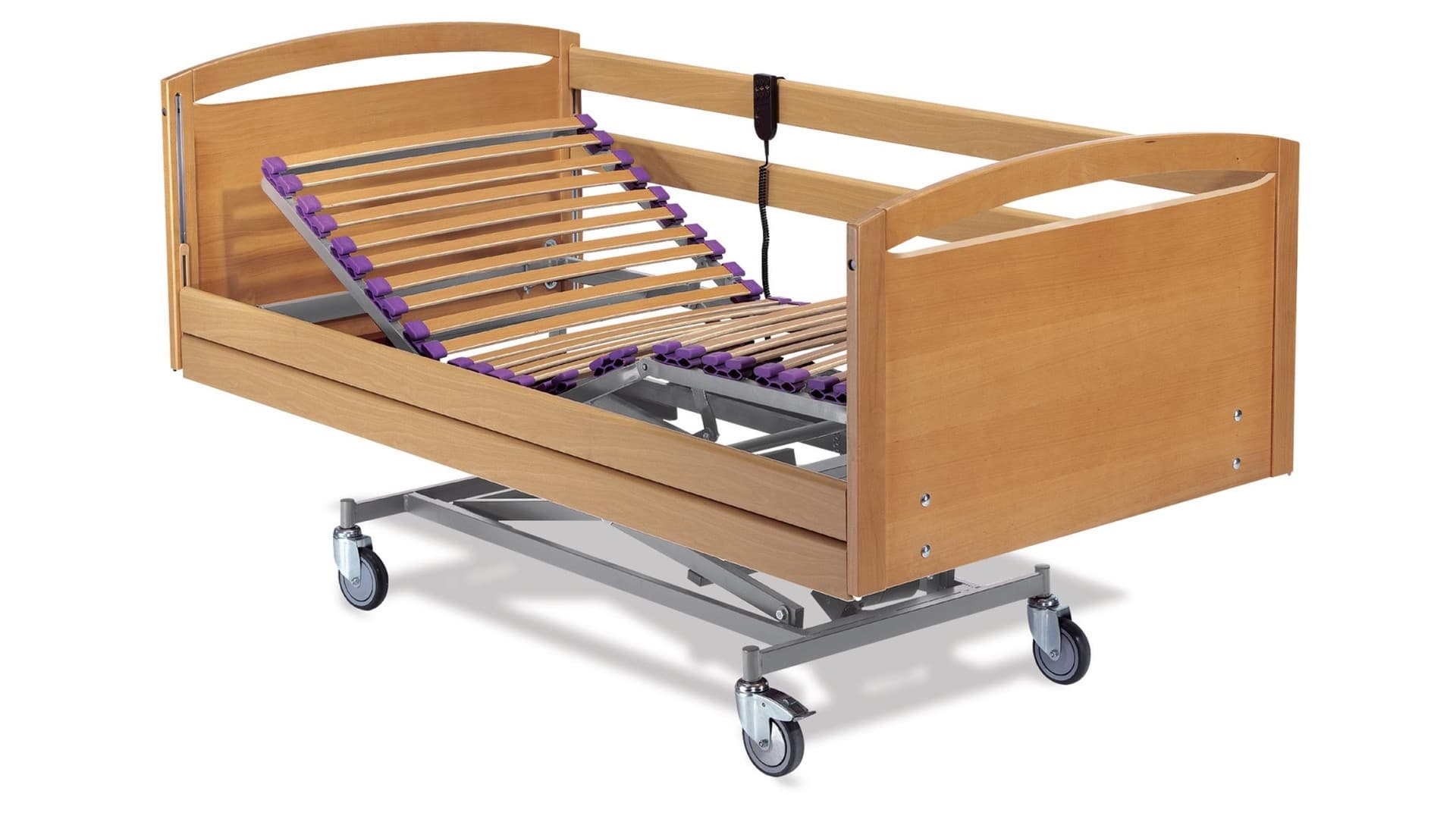 Cama Geriatrix Eléctrica con Carro Elevador, Cabecero, Piecero y Barandilla de Madera : Medidas - 90cm x 190cm