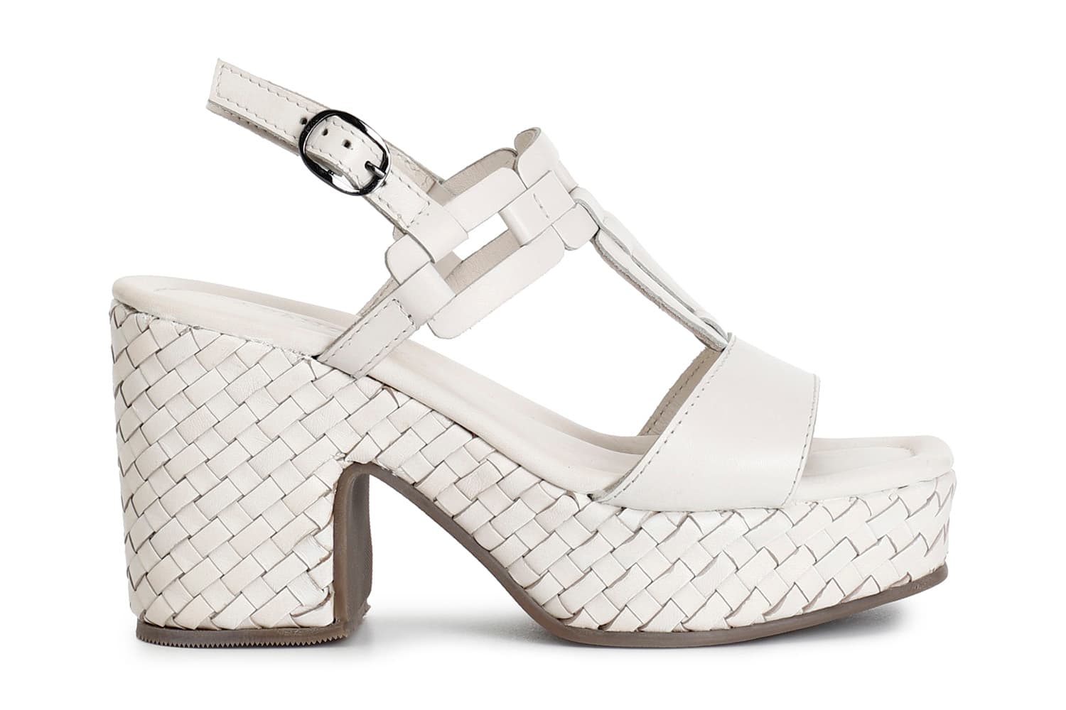 sandalias "t" en piel cuña tejida bone 38