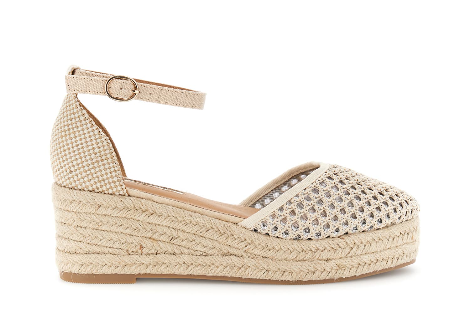 sandalias de tela con cuña cream 35
