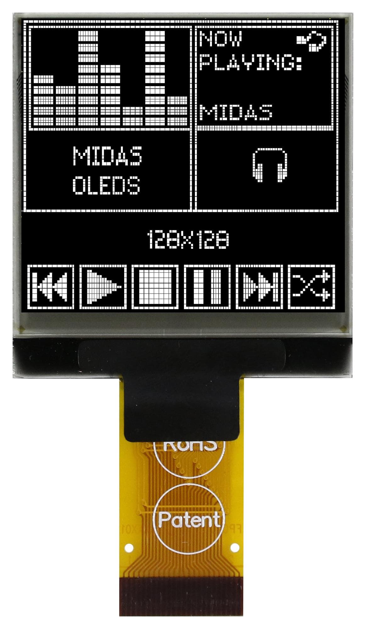 MIDAS DISPLAYS MCOT128128C1V-WM Pantallas OLED Gráficas