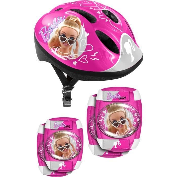 CASCO STAMP + Coderas/Guardias - Barbie - Rosa - Niño - Nuevo