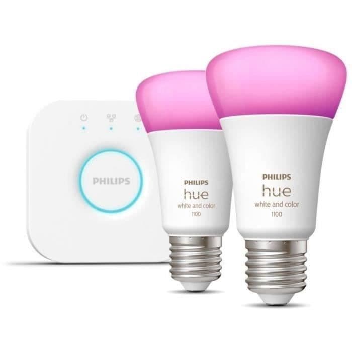 Kit de inicio Philips Hue White y Color Ambiance con 2 bombillas E27 de 75 W, Bluetooth y compatibilidad con Alexa, Google y Homekit. - Nuevo