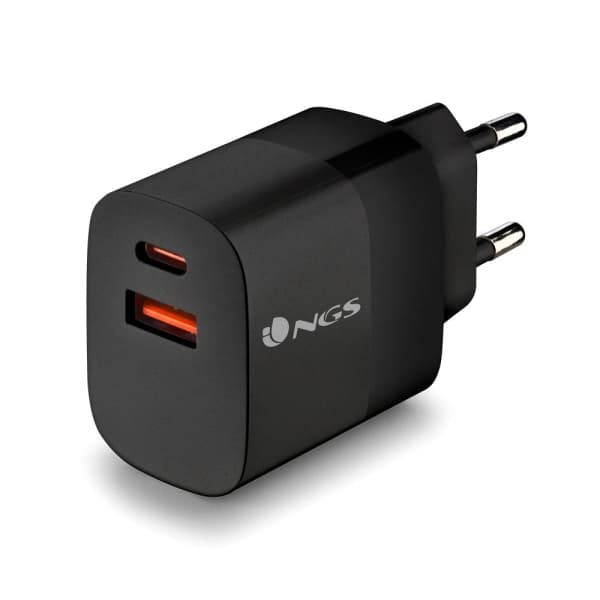 NGS Bud Cargador de Pared Universal 45W Ultrarápido - 1x USB-C PD & PPS, 1x USB-A QC 3.0 - Negro - Nuevo