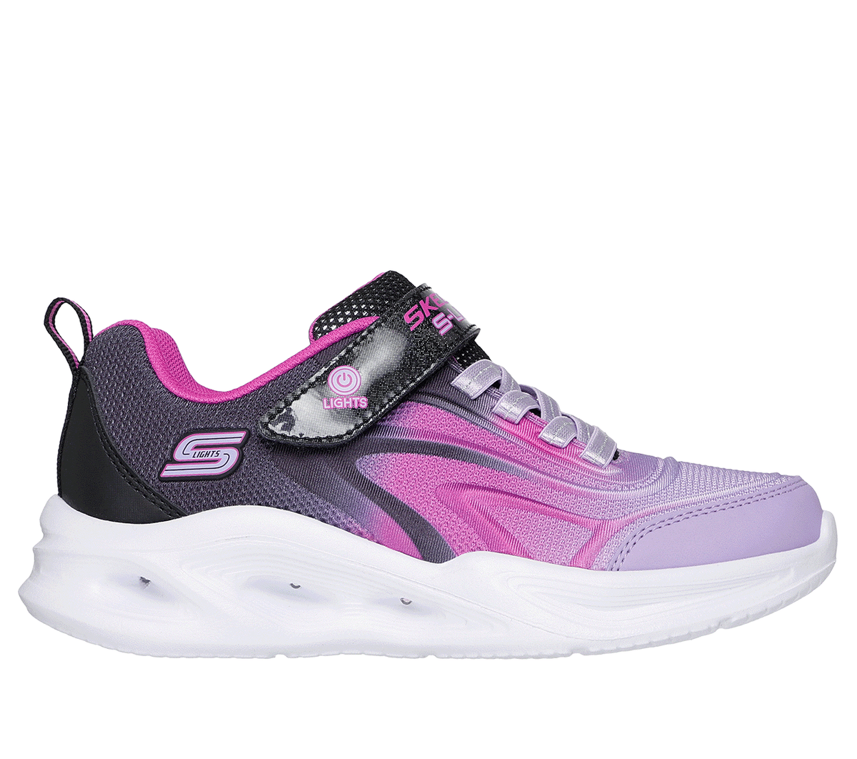 Skechers niña S-Lights: Sola Glow - Color Breeze en Negro, talla 28
