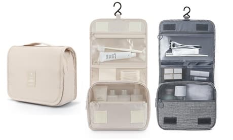 Bolsa de aseo desplegable: Beige y gris claro / 2 unidades