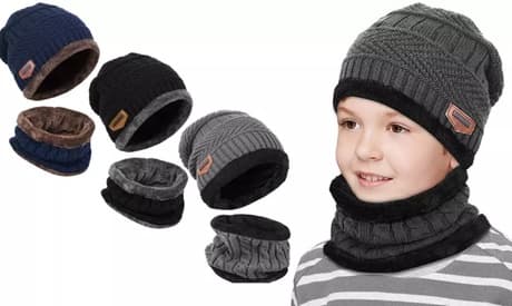 Gorro de punto para niños y niñas con opción a cuello redondo a juego: Gorro / Negro / 1