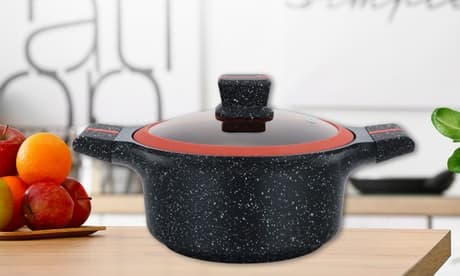 Cazuela con tapa de vidrio de Herzberg: 3 / Ø 20 cm 24 cm y 28 cm