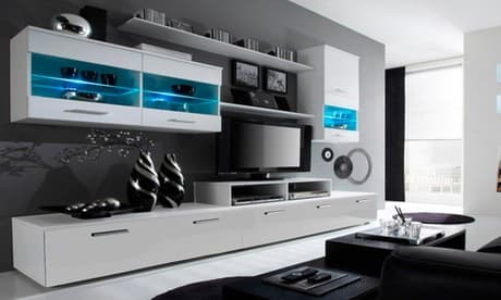Conjunto de muebles de salón modulares con luces LED: Beta / Blanco