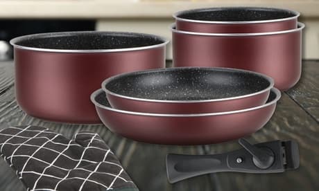 Batería de cocina con mango desmontable de Herzberg: Juego de 7 piezas / Cobre