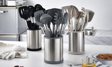 Juego de 12 utensilios de cocina de silicona y acero inoxidable: Gris