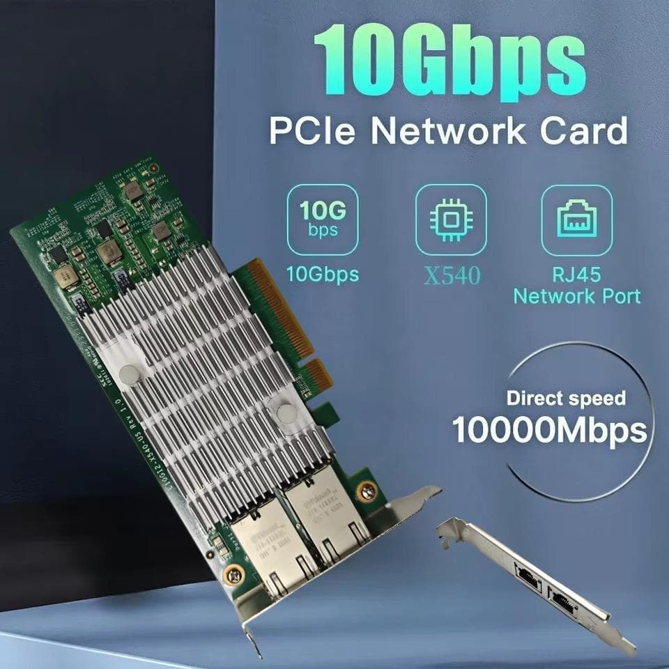 Tarjeta de red Ethernet con chipset Intel X540-T2 10G, PCIe x8, puerto RJ45 de cobre dual de 10 Gbps, compatible con PCIE-x8 y PCIE-X16