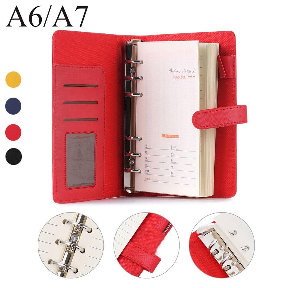 Organizador de tarjetas de cuero de moda, diario, carpeta de archivos de hojas sueltas, cuaderno, Bloc de notas, planificador diario rojo