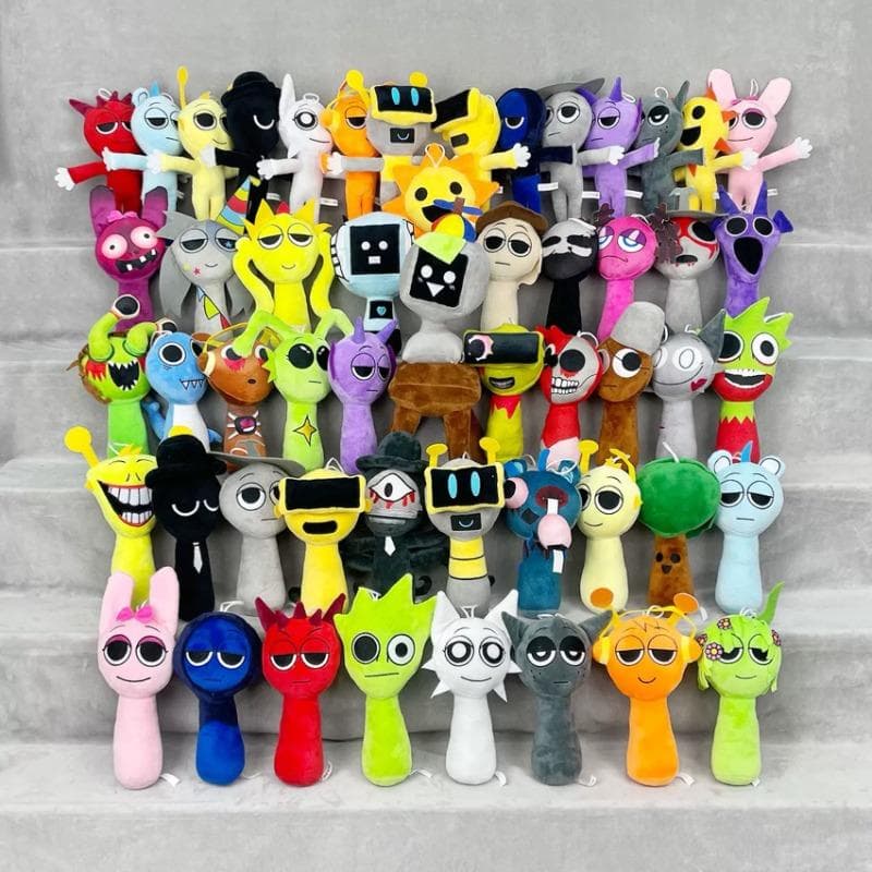 2025 Nuevos Peluches Sprunki Muñecos de Peluche con Caja de Ritmo Suave Mercancía de Juego de Peluche para Niños Regalos de Cumpleaños y Navidad